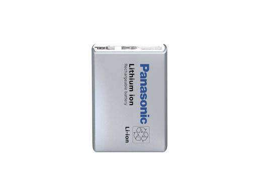 Panasonic lithium-ion battery with logo and text.