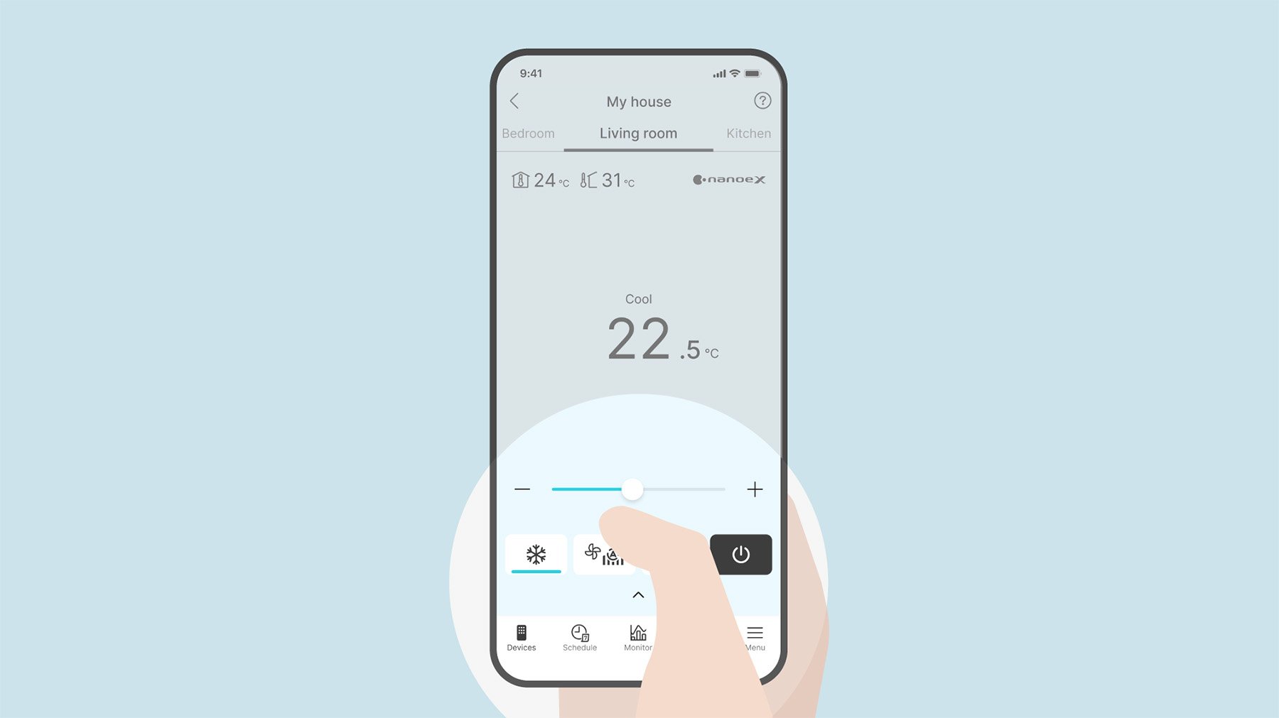Comfort Cloud app open on phone, showing the user interface for interacting with devices