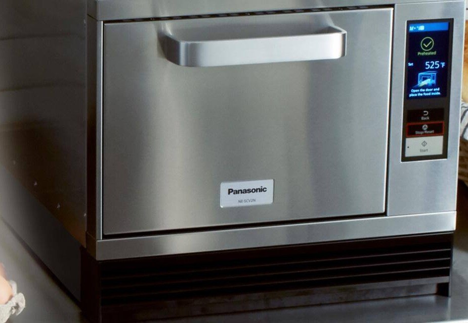 Close-up of Panasonic high speed oven in professional kitchen