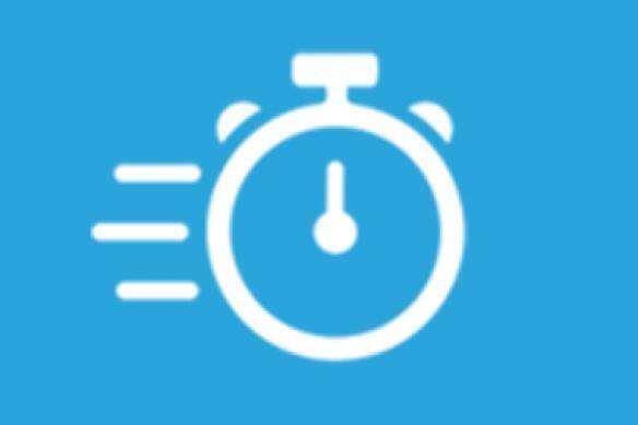 Icon of a stopwatch on a blue background.