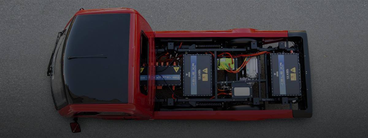 An electric vehicle with its battery visible