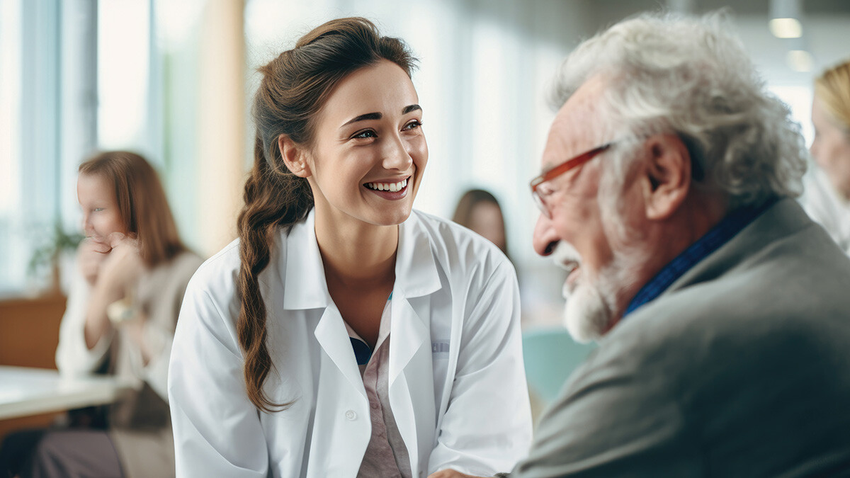 A doctor speaks to a senior