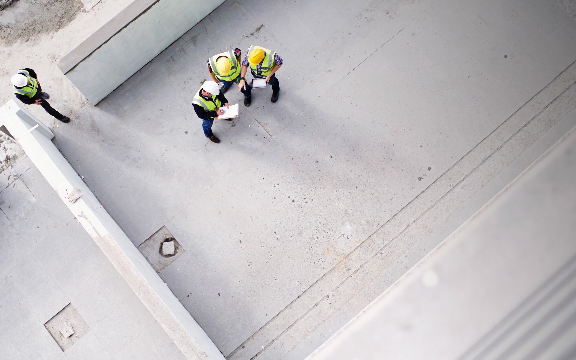 Arial view of construction workers on a site