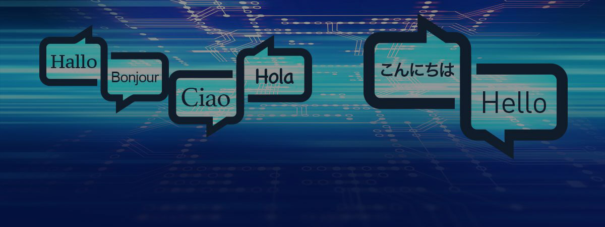 Word bubbles read 'hello' in various languages