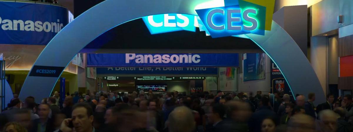 The crowded floor of CES 2019 under a large Panasonic banner