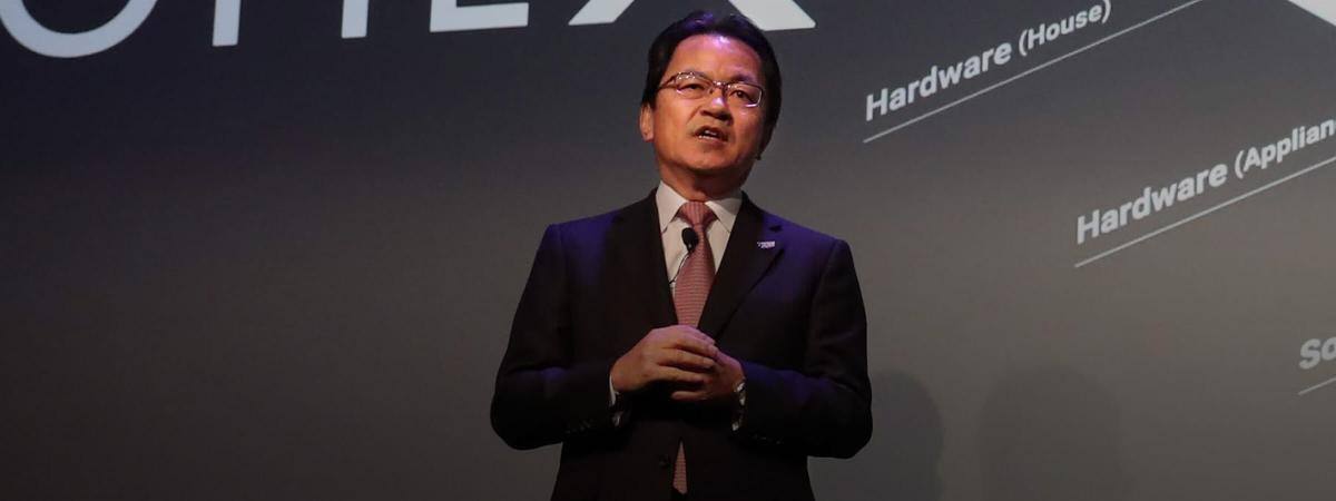 Panasonic CTO Yoshiyuki Miyabe speaks on stage