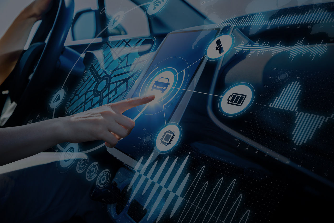 A driver operates an advanced dashboard touchscreen