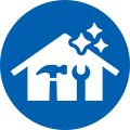 icône d'une maison avec des outils superimposés