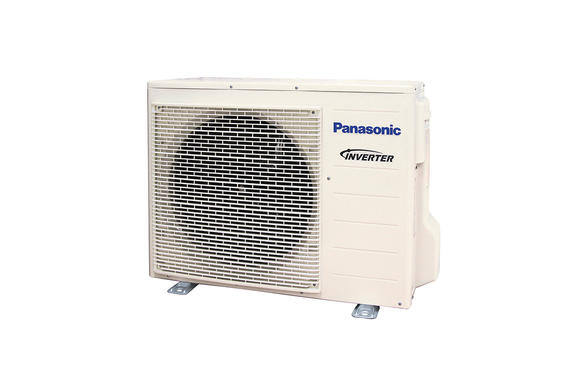 Panasonic outdoor air conditioner unit on a plain background.