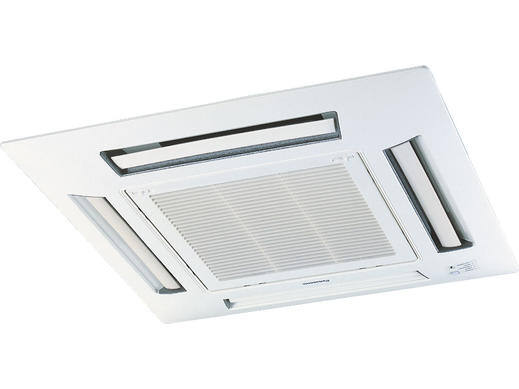 White ceiling-mounted grille assembly with vents and filters.