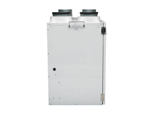 White rectangular mechanical unit with dual cylindrical vents on top.