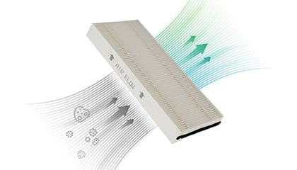 graphic showing ERV filter moving and cleaning air