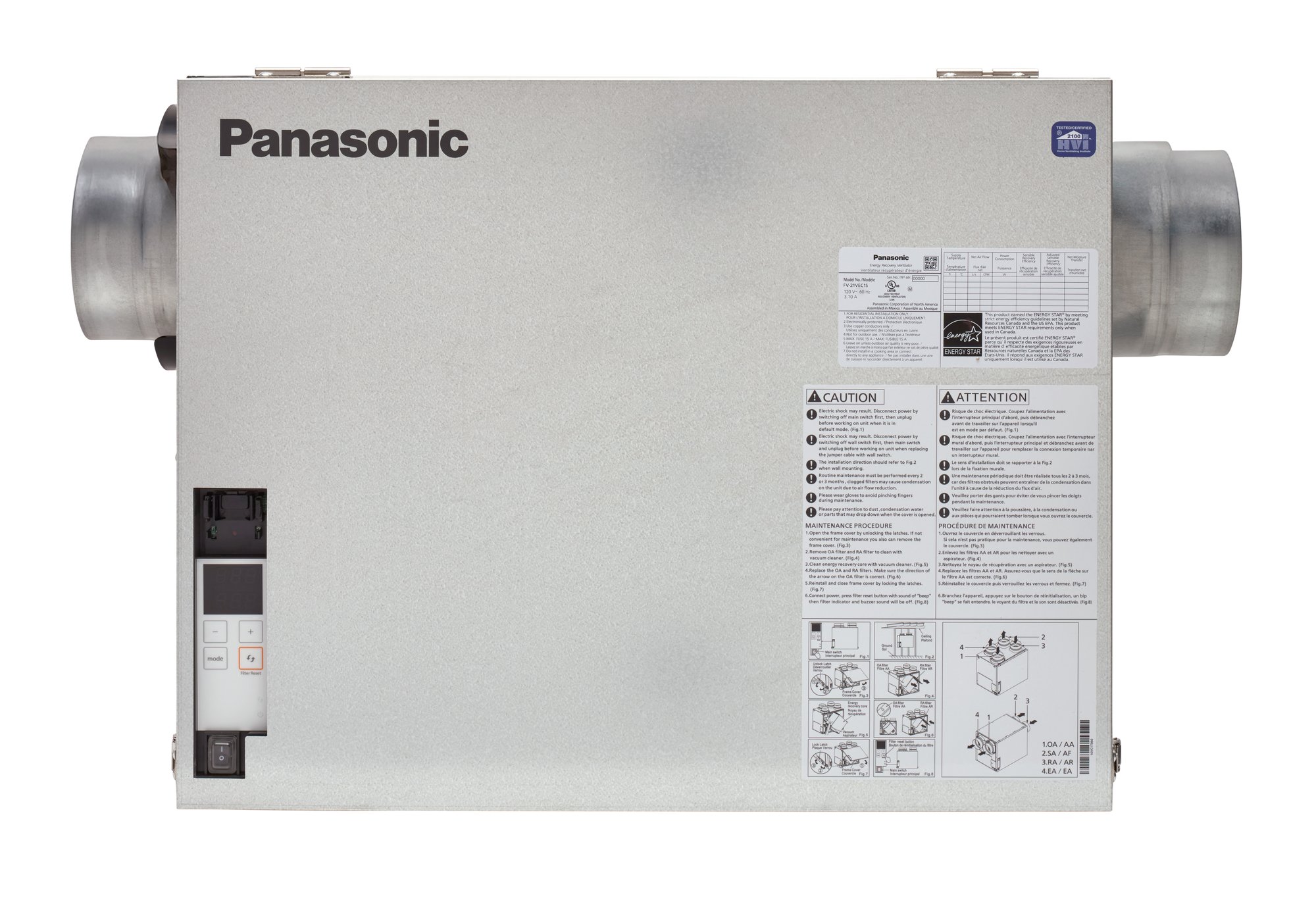 Panasonic BalancedHome 210 ERV (FV-21VEC1S) side port front view