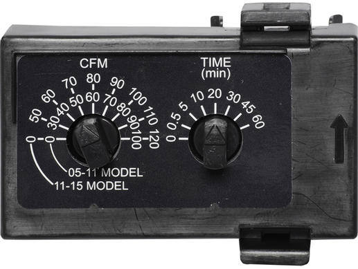 Module noir avec des cadrans à double commande pour CFM et paramètres de temps.
