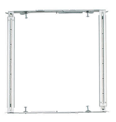 Metal frame with adjustable brackets on a white background.