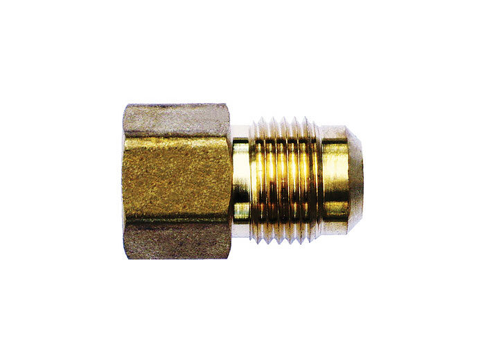 Metal pipe connector with threaded ends.