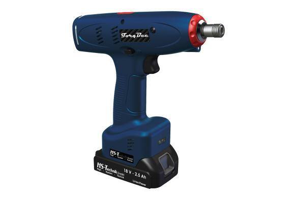 Conducteur de pistolet à batterie bleu et rouge 18V avec une pochette d'arrêt.