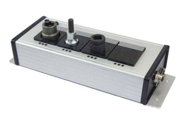 Rectangular socket tray with multiple bays and status LEDs.