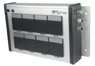Gray 8-bay socket tray with status LED and side connectors.