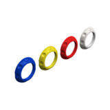 Color-coded rings for cordless screwdrivers on a white background.