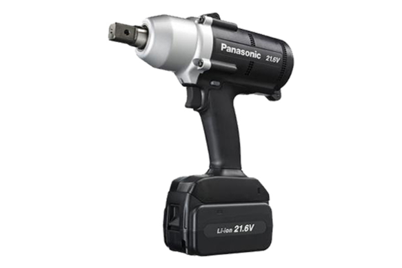 Black and silver cordless mechanical pulse tool with a battery pack.