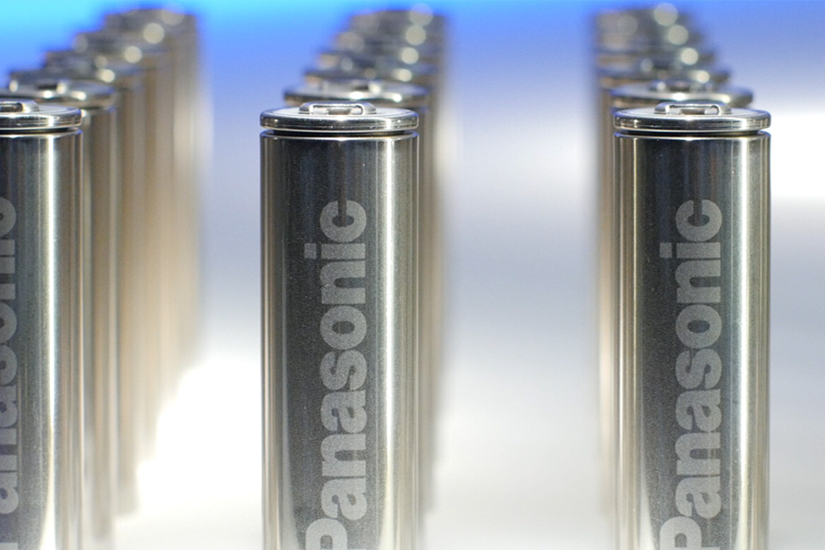 Panasonic batteries lined up in rows