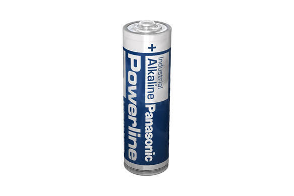 Panasonic Powerline alkaline battery on a plain background.