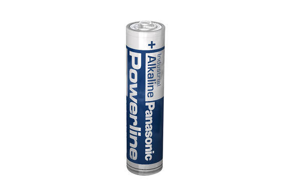 Panasonic Powerline alkaline battery on a plain background.