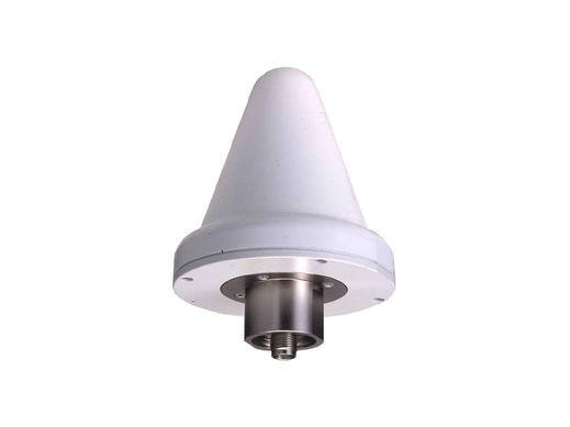 White conical device with a metallic base and connector.
