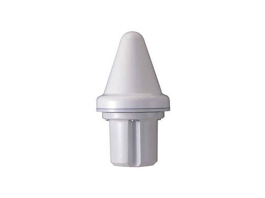 White conical filter with cylindrical base.