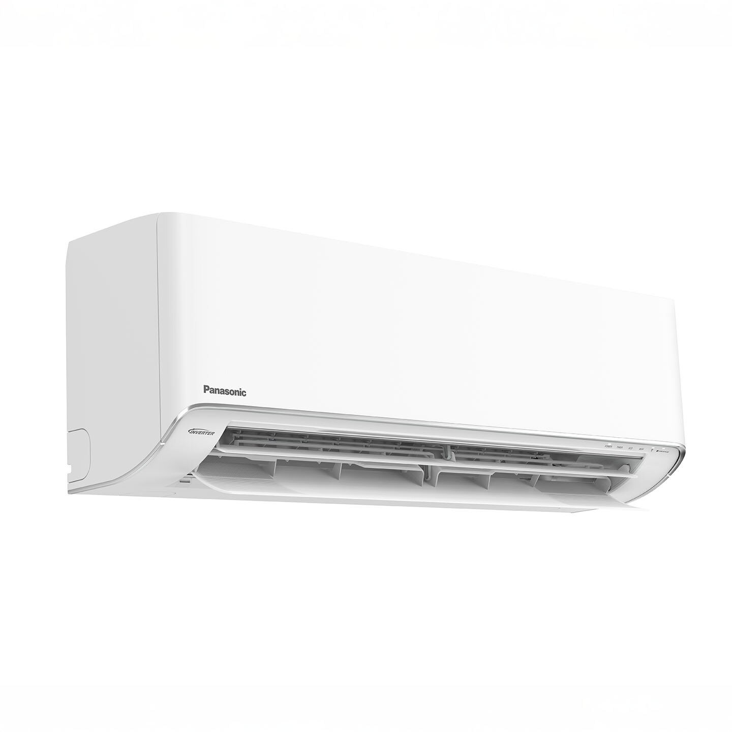Unité de climatiseur Panasonic blanc sur un fond simple.