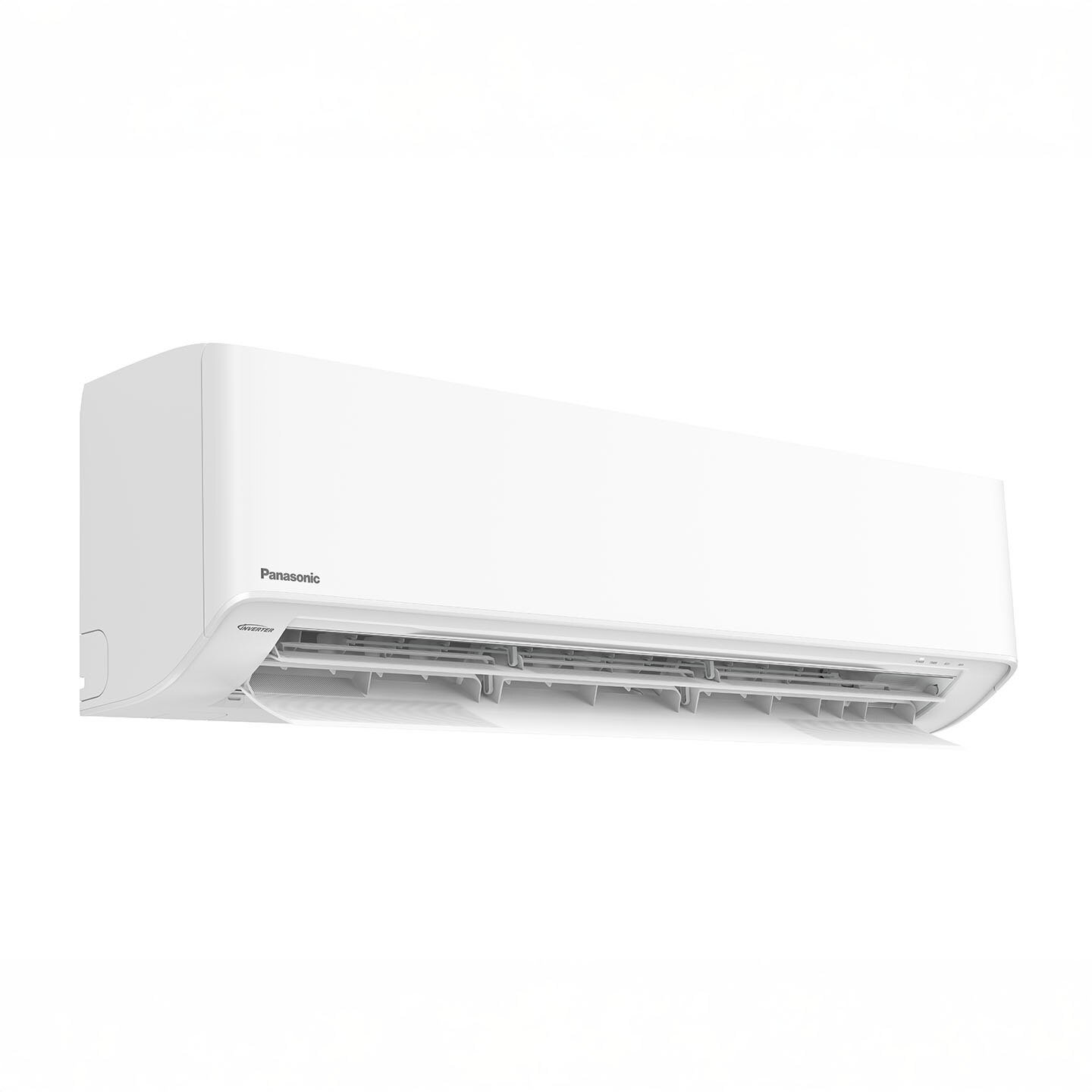 Unité de climatiseur Panasonic blanc sur un fond simple.
