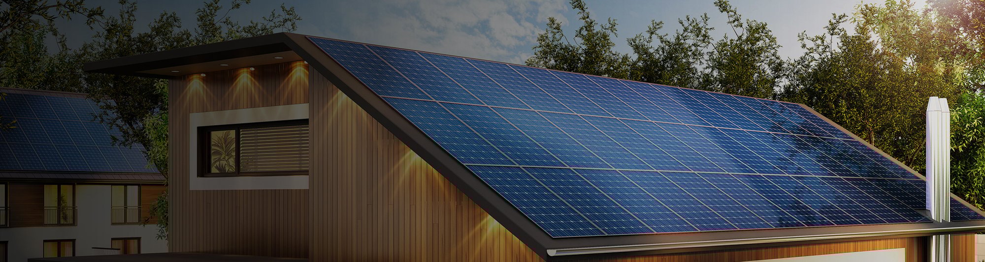 Solar panels installed on a modern house roof.