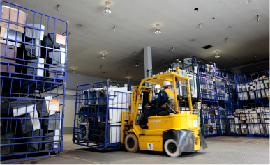 Forklift in a warehouse