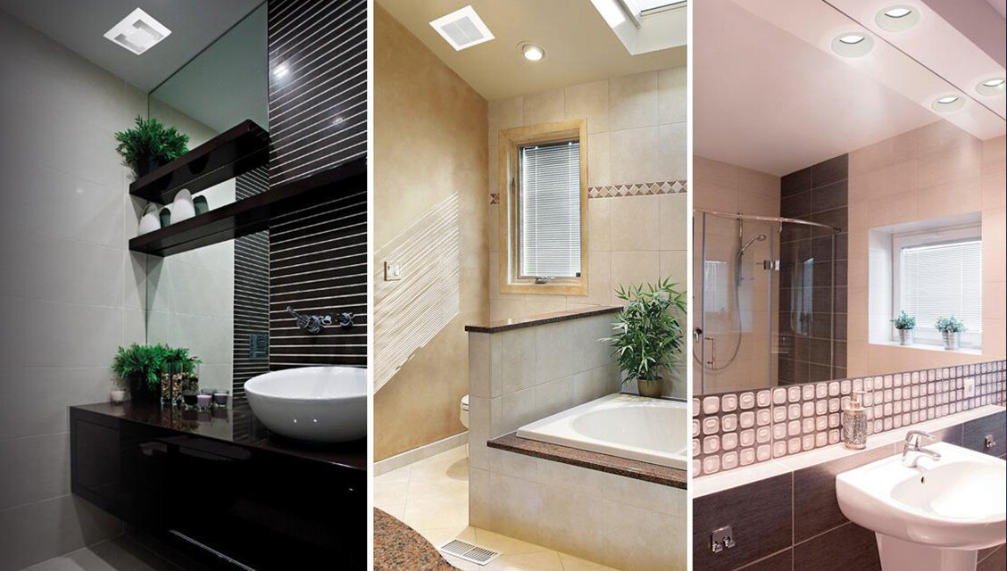 Three bathrooms with ceiling ventilation fans