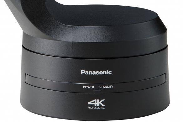 Gros plan d'une base de caméra PTZ Black Panasonic 4K Panasonic.