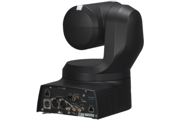 Back view of a 4K PTZ camera showing various connection ports.