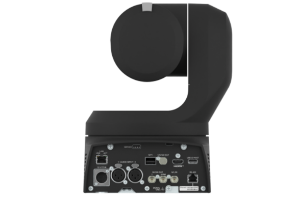 Back view of a 4K PTZ camera showing various ports and connectors.