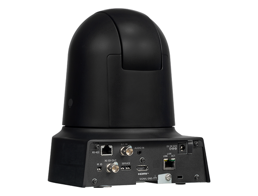 Black professional PTZ camera with visible rear connectors.