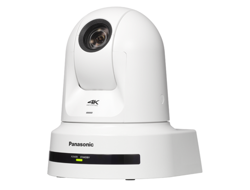 White Panasonic 4K professional PTZ camera on a plain background.