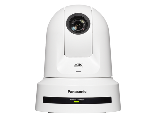 White Panasonic 4K PTZ camera on a plain background.