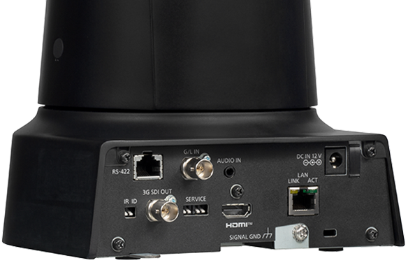 Professional PTZ camera with multiple connectivity ports.