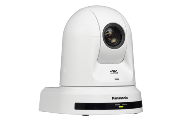White Panasonic 4K PTZ camera on a plain background.