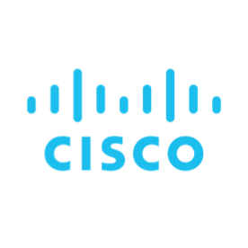 Logo Cisco avec barres verticales bleues et blanches sur fond sarcelle.
