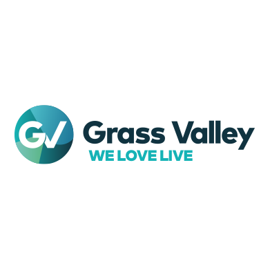 Logo de Grass Valley avec le slogan "Nous aimons en direct" en dessous.