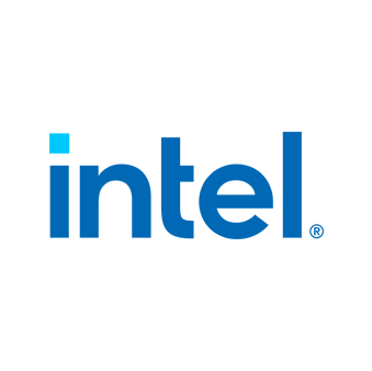 Logo Intel en bleu avec une petite encoche sur le côté gauche.