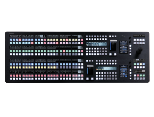 Complex video control panel with numerous buttons and screens.