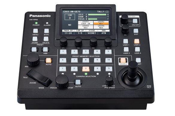 Panasonic camera controller with buttons, knobs, and display screen.