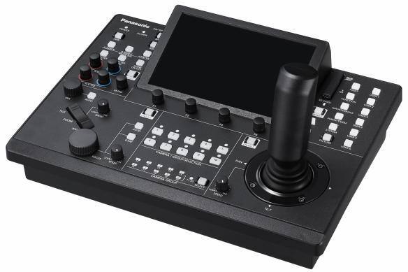 Contrôleur de caméra à distance à écran tactile noir avec joystick et boutons.