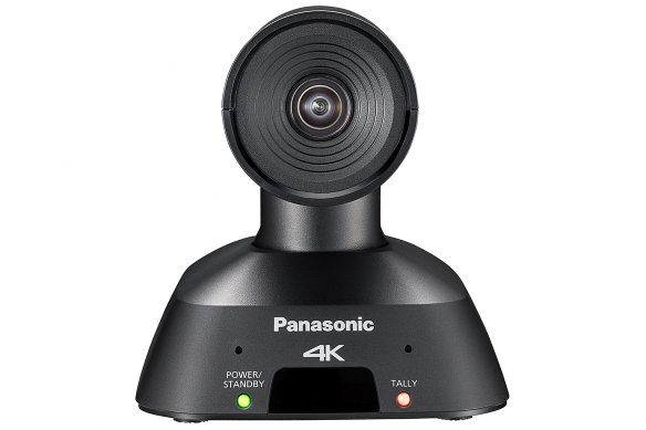 Black Panasonic 4K PTZ camera facing forward.